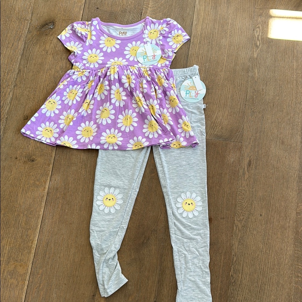 Little Sleepies Purple Sunflower Dress with Gray Leggings- Back to School!